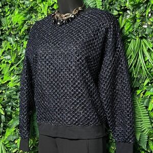 Manila Sweater Medium‎ Blue Glitter Sparkle Mesh Overlay Pullover Jumper 3099
